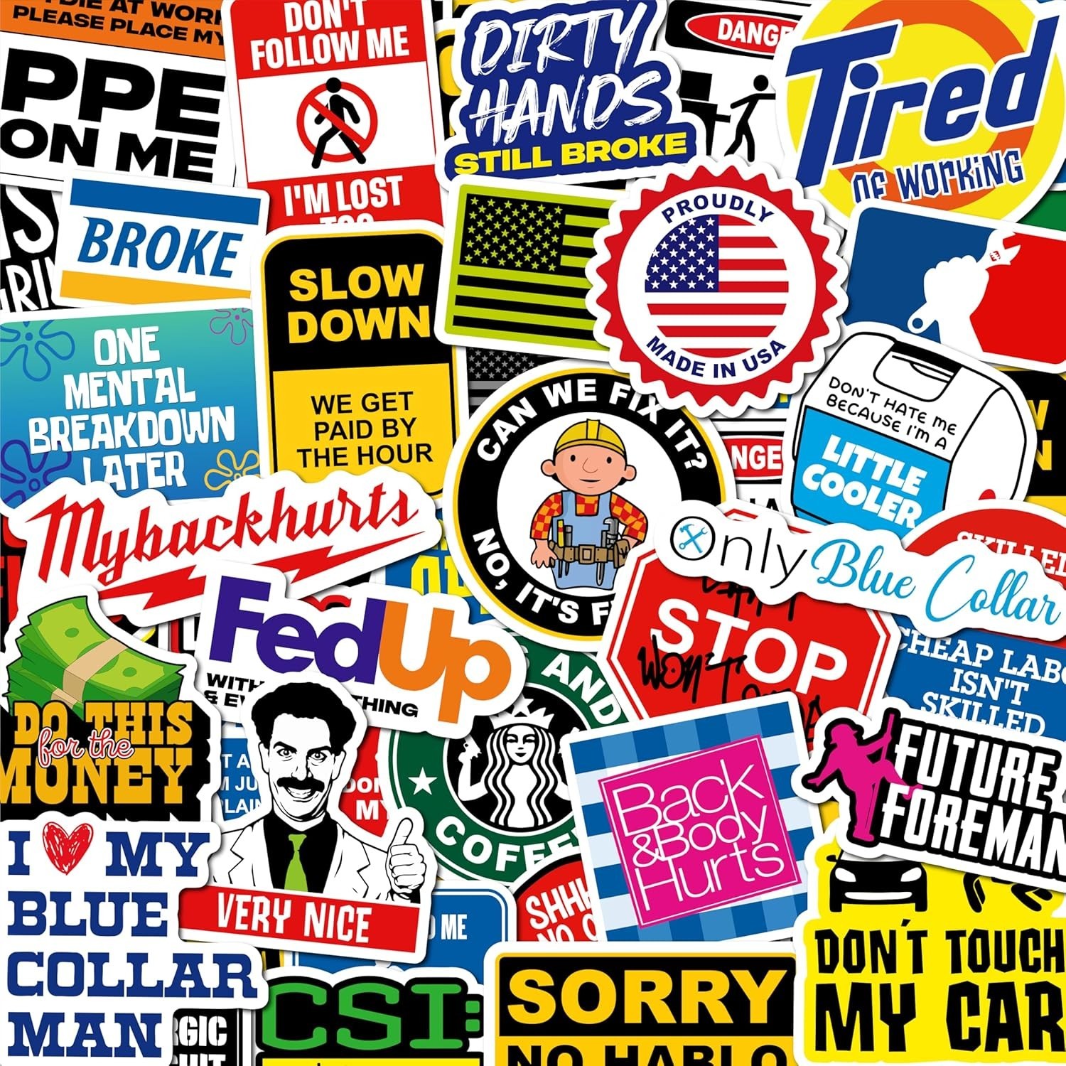 200 PCS Hard Hat Stickers for Adults (No Duplicates) Sarcastic, Meme, & Funny St