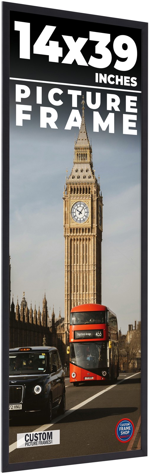 14×39 Frame Black Real Wood Picture Frame Width 0.75 inches | Interior Frame Dep