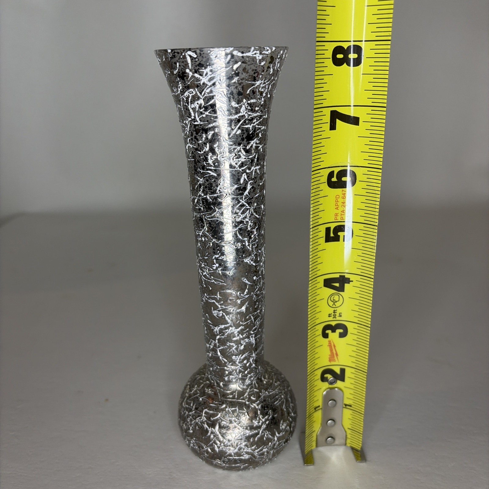 Splatter Paint 8&Prime; Vase Bulb Bottom Gold White Hint of Pink Clear Glass Vessel