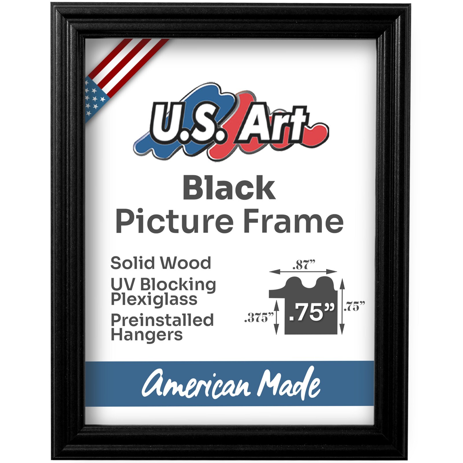 US Art Frames 0.75&Prime; Traditional Black Solid Poplar Wood Picture & Poster Frames