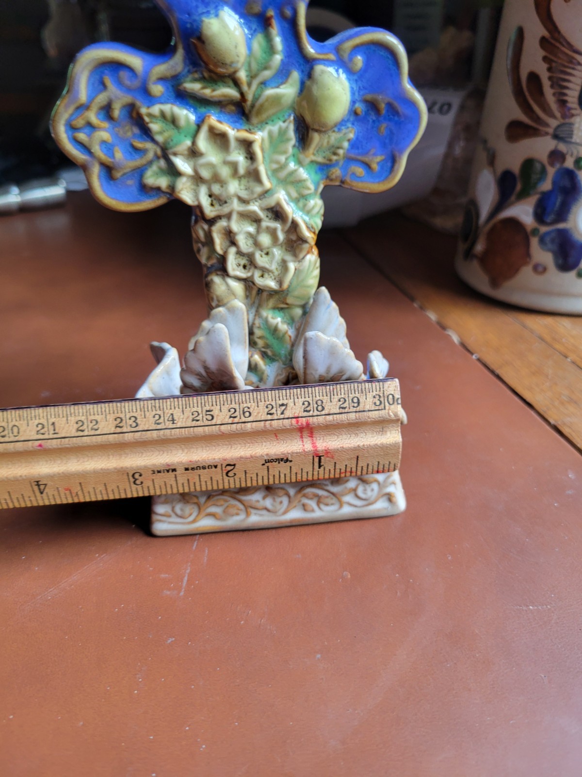 Ceramic Glazed Religious Inspirational Cross, Doves & Flowers Decor