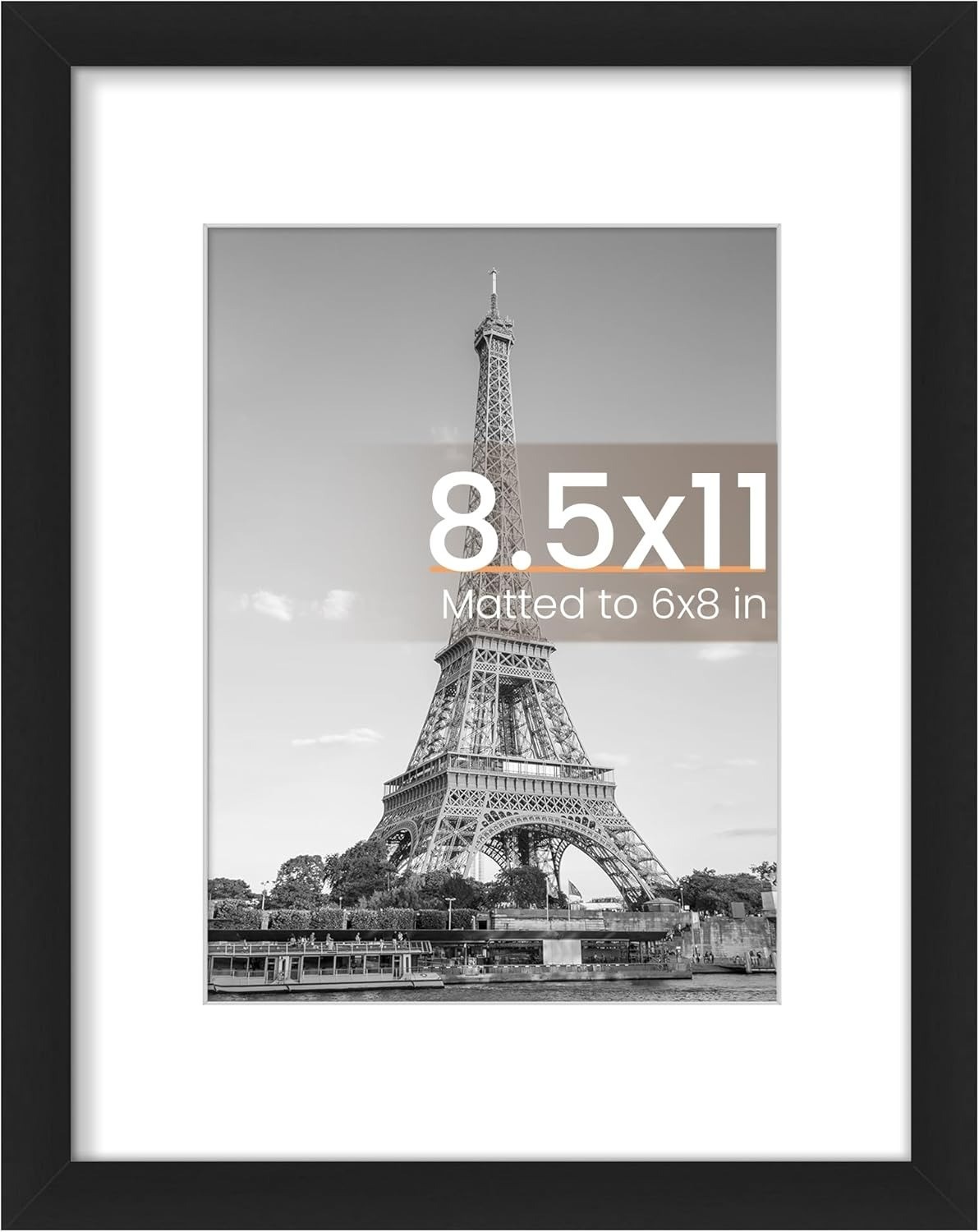 upsimples 8.5 x 11in Picture Frame, Display Pictures 6×8 with Mat, 1 Pack, Black