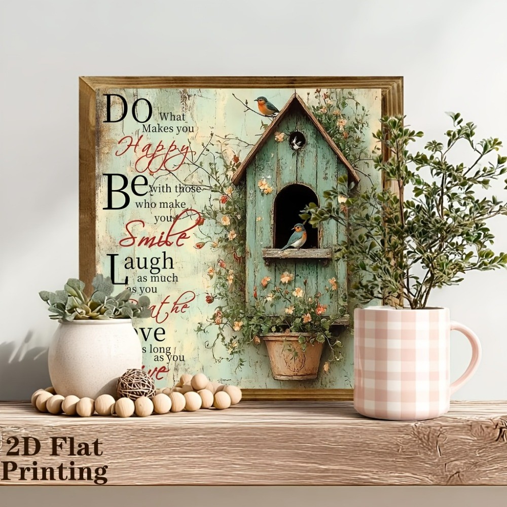 Vintage Blue Bird Nest Wooden Sign Rustic Farmhouse Decor for Bedroom Cafe Gift