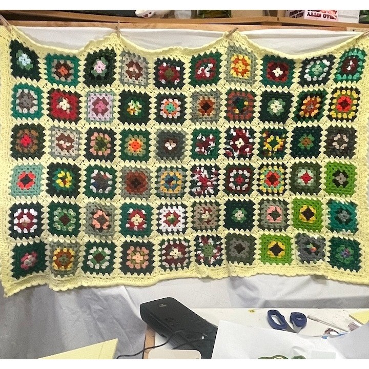 Handmade Granny Square Crochet Blanket Throw Yellow Trim Colorful Boho 72&Prime; x 43&Prime;