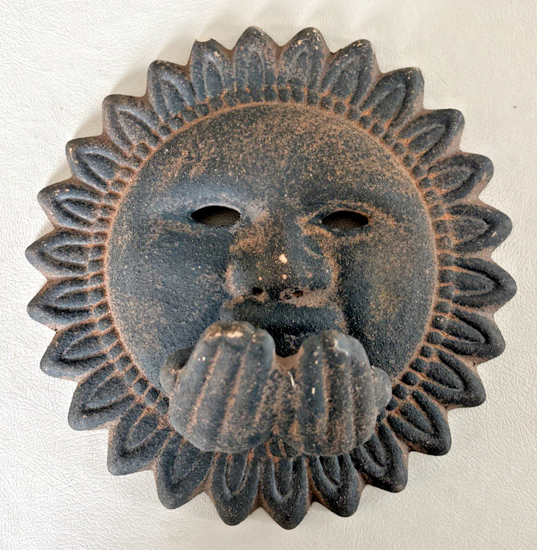 Primitive Terracotta Sun Face/Hands 3D Pottery Hanging Bird Feeder Wall Art 11&Prime;