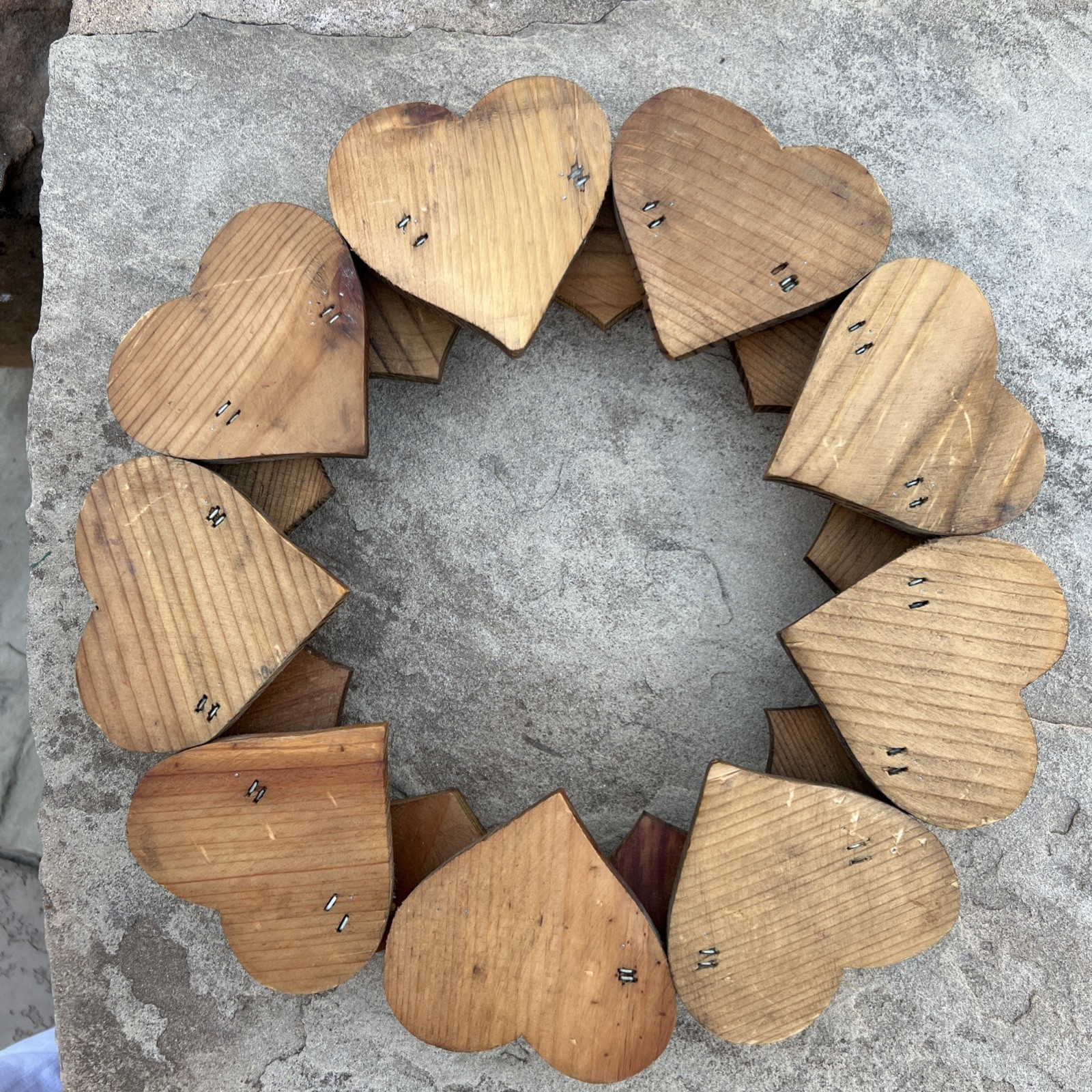 12” Solid Wood Heart Wreath Rustic Farmhouse Wall Hanging Country Decor
