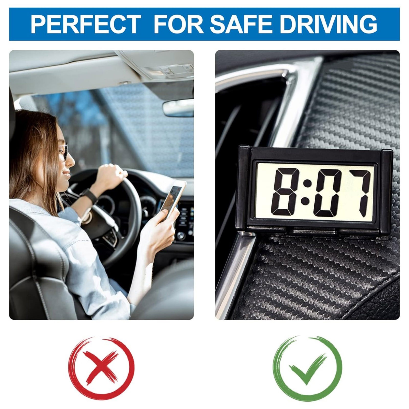3PCS Small Digital Clock Mini Adhesive Stick On For Car Home Office Use New Set