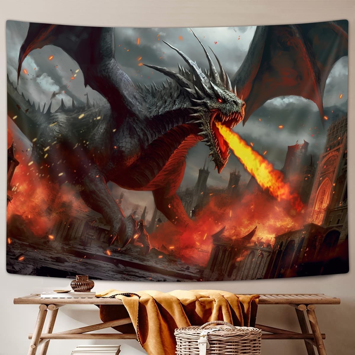 Versatile Polyester Tapestry with Medieval Dragon Theme – Multiple Sizes