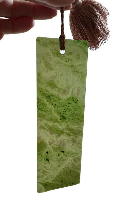 6 Inch 1mm Thick Genuine Canadian Jade Bookmark with Tassel