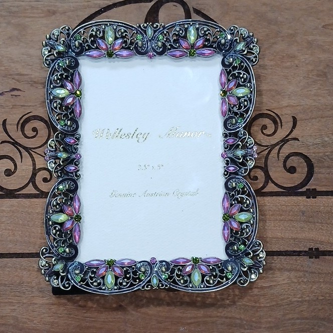 Wellesley Manor Ornate Metal Photo Frame, Multicolor Crystal, 3.5×5 Portrait