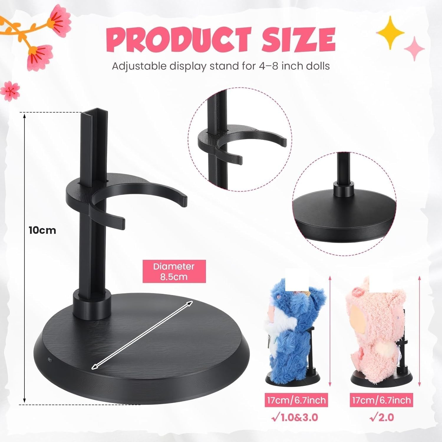 Simgoing 2 Pack Adjustable Doll Stands for 17cm Dolls Display Stands Support …