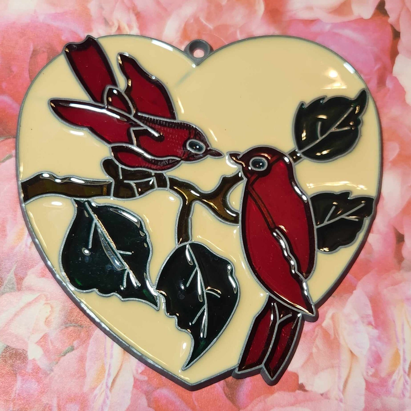Sun Catcher Two Cardinals in Branch 4.75&Prime;x4.75&Prime; Acrylic Red and Cream