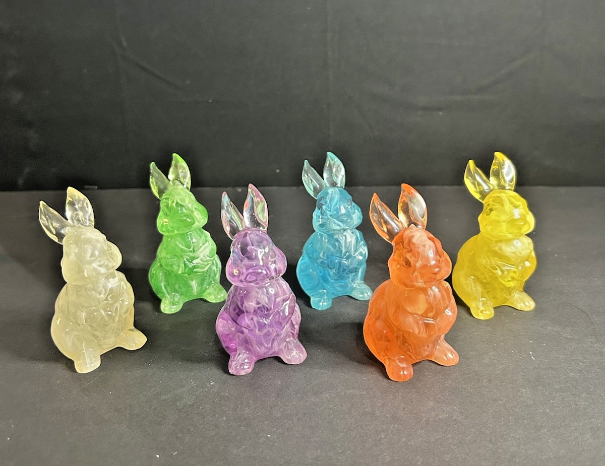 Vtg Acrylic Bunny Rabbit Figurines 3.5&Prime; Bright Marbled Easter Decor Set Of 6