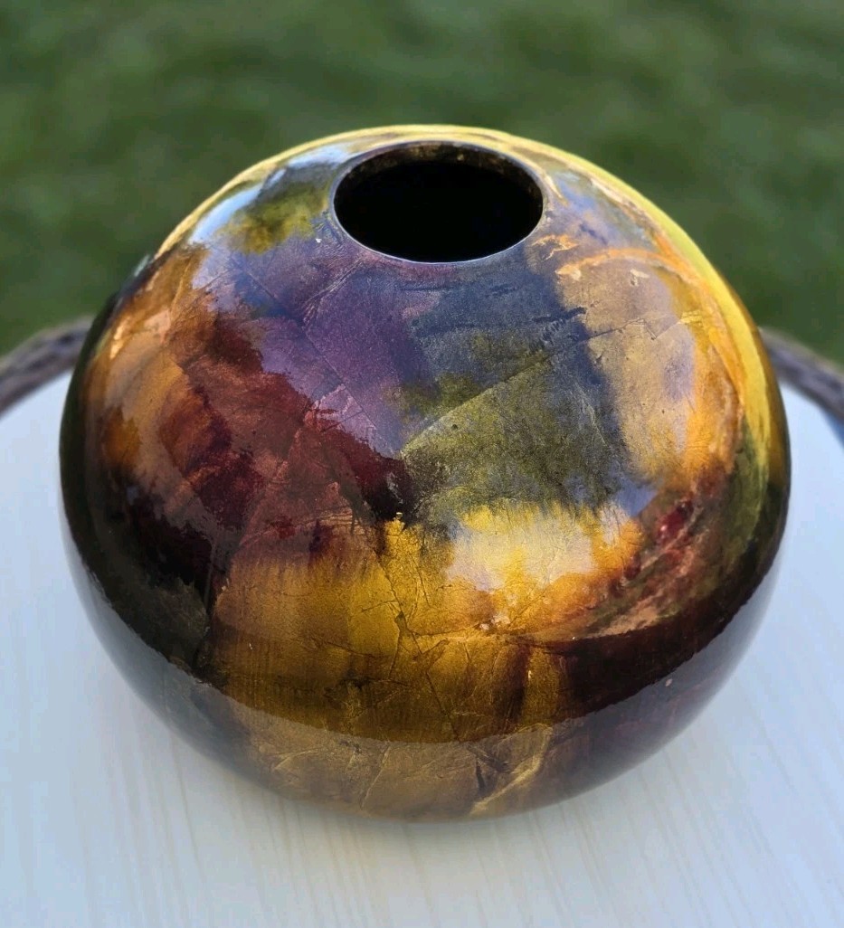 Foiled And Lacquered Round Globe Vase Decor Reds Copper & Gold