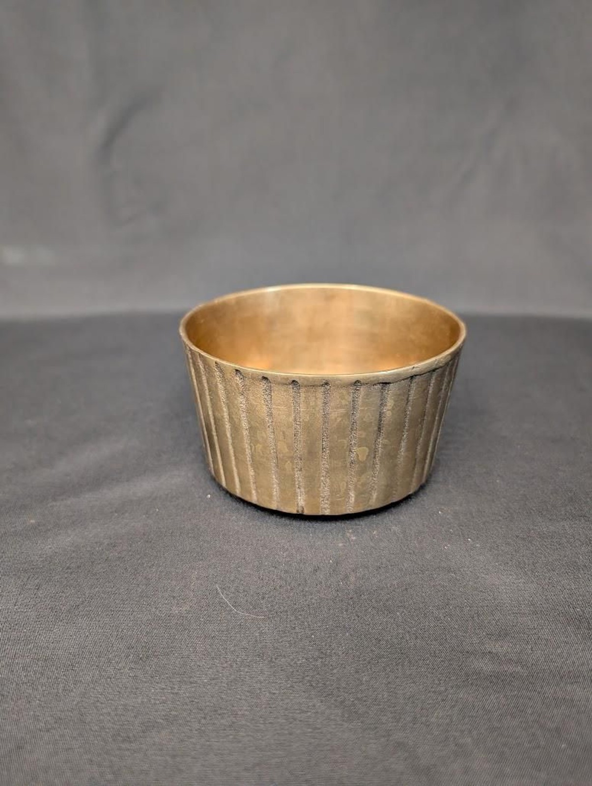 Vintage Solid Brass Cachepot Planter Bowl Ribbed Korean Brass Vessel
