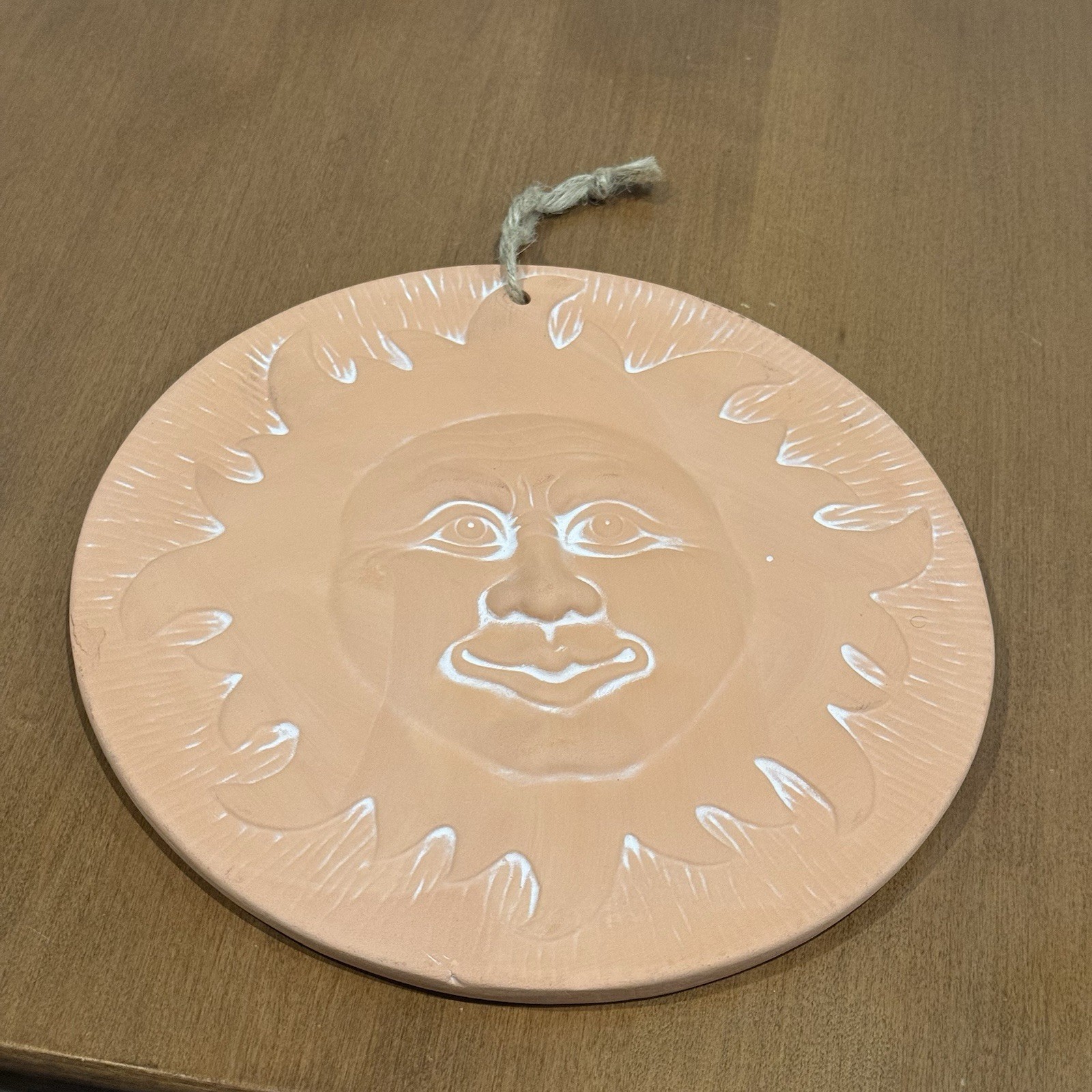 Terracotta Celestial Sun Face Art Indoor Outdoor Wall Hanging 90s 3D Pottery Vtg