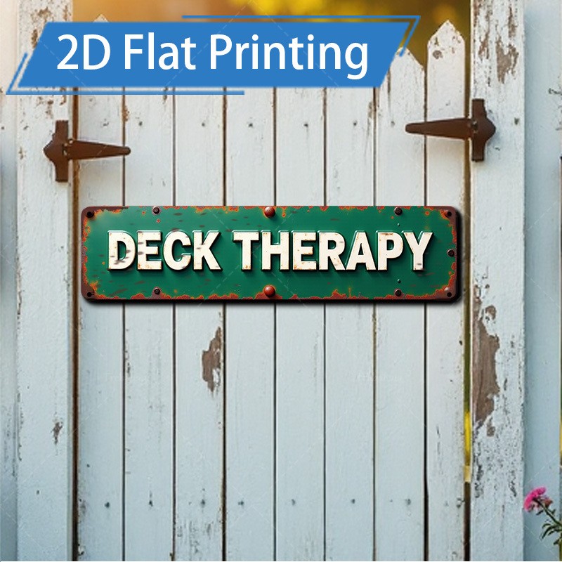 Deck Therapy Rust Rivet Metal Sign Distressed Green Home Wall Decoration Plaque