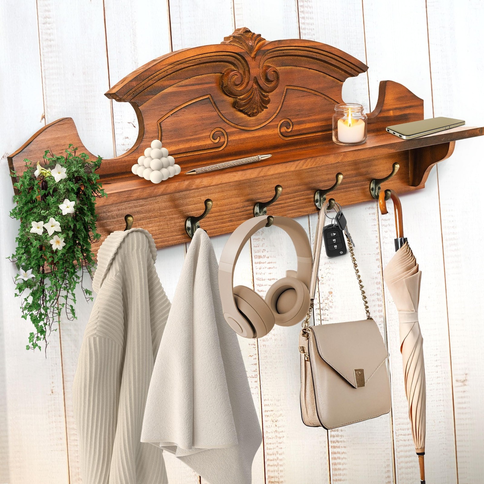 Coat Hanger Wall Mount with Shelf – Gorgeous 24&Prime; Farmhouse Coat Rack Wall Mou…