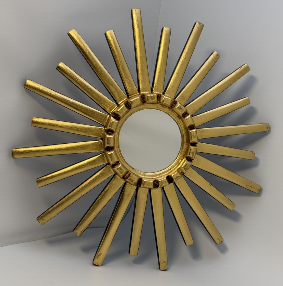 Peruvian Sunburst Wall Mirror 12&Prime; Hand Carved Wood Gold Leaf Incan Starburst