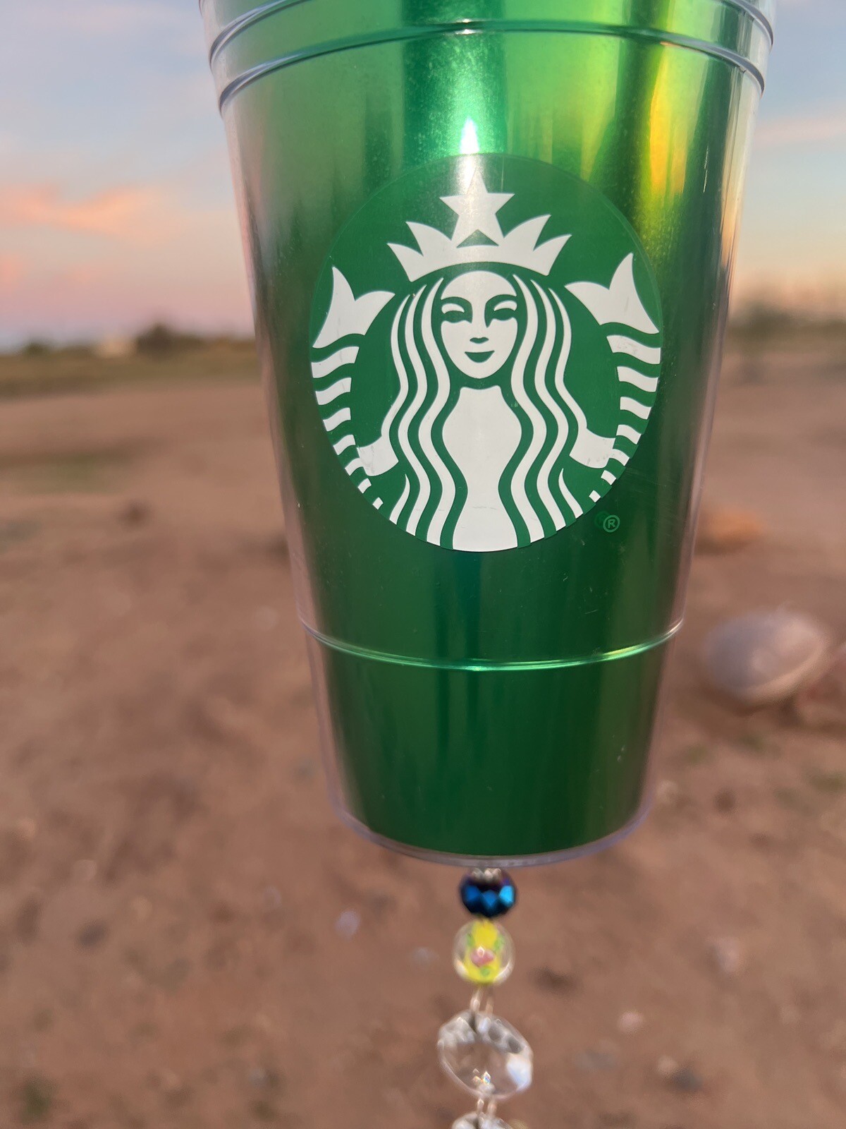 OOAK Starbucks Suncatcher Hanging Mobile Rainbow Swarovski Crystal Handmade