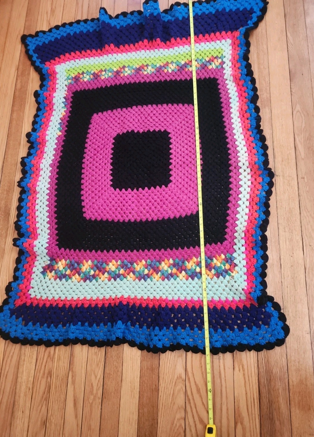 Vtg Handmade Crochet Granny Square Blanket Afghan Throw 42&Prime; x 56&Prime; One Of A Kind