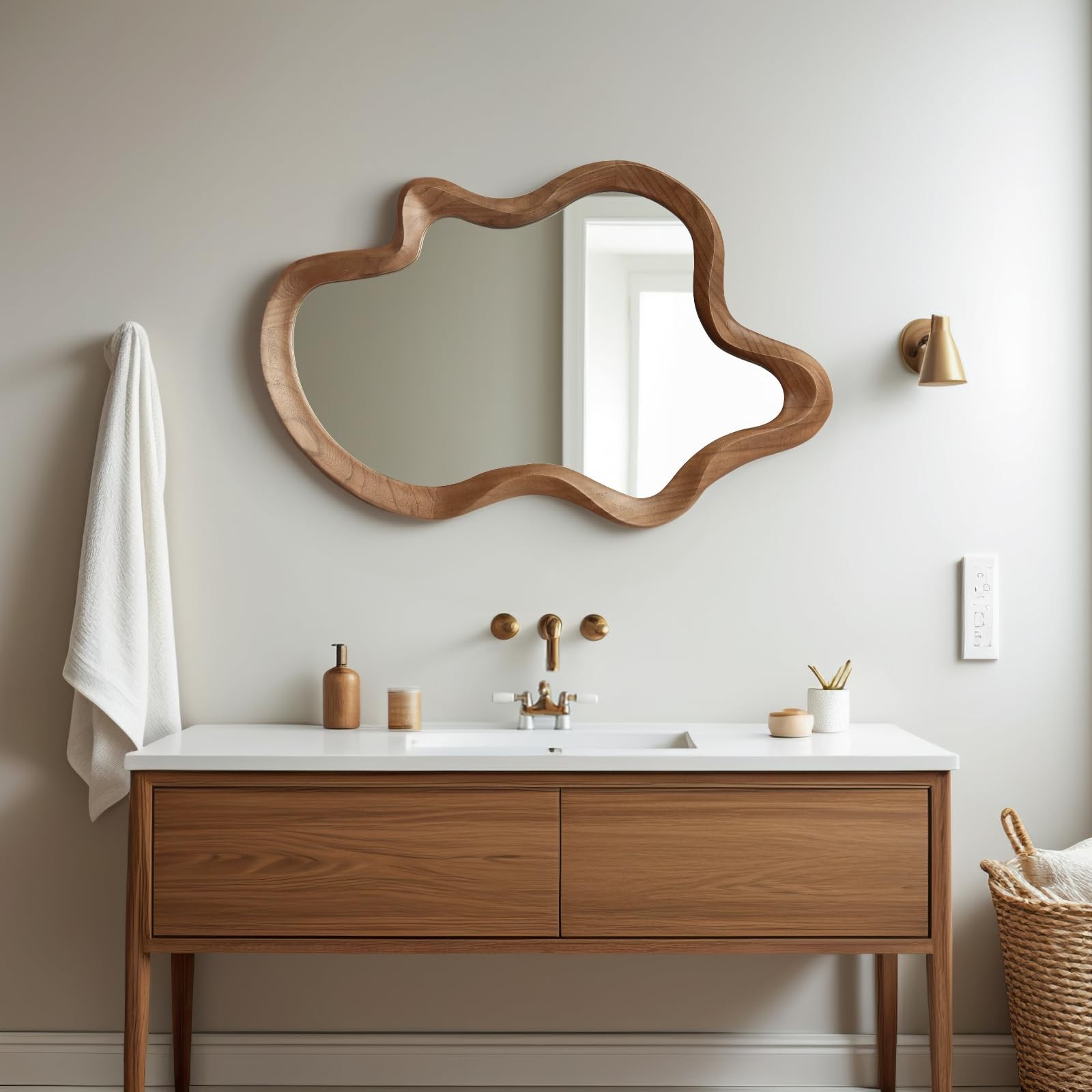 Irregular Wall Mirror,21&Prime; »x 32&Prime; »Asymmetrical Mirror Wood,Wooden Framed Wall M…
