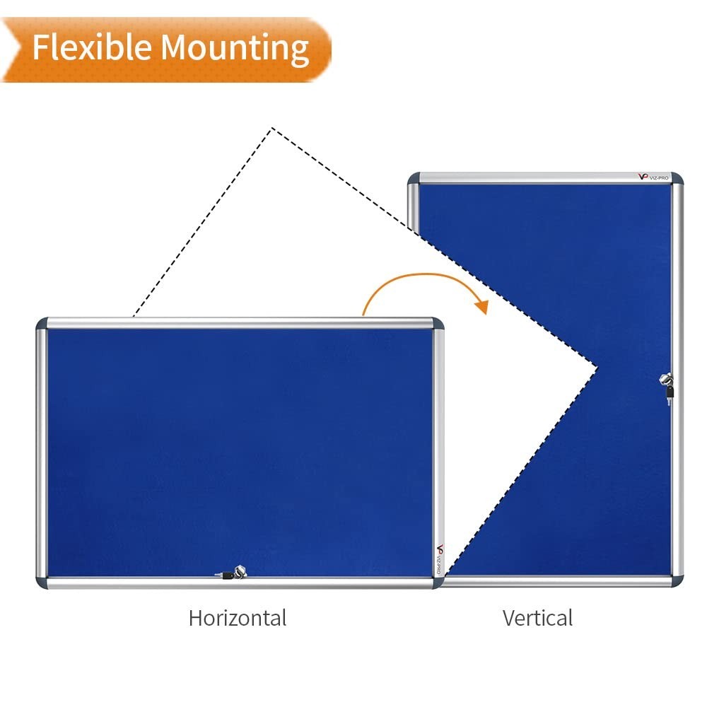 VIZ-PRO Tamperproof Lockable Noticeboard, Silver Aluminium Frame, 36 in x 24 in
