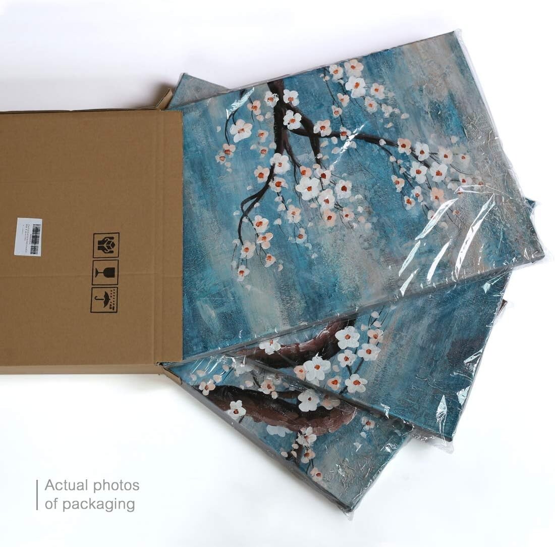 72&Prime; x 36&Prime; 3 PIECE Plum Blossom Hand-Painted Framed Wall Art Decor – NIB