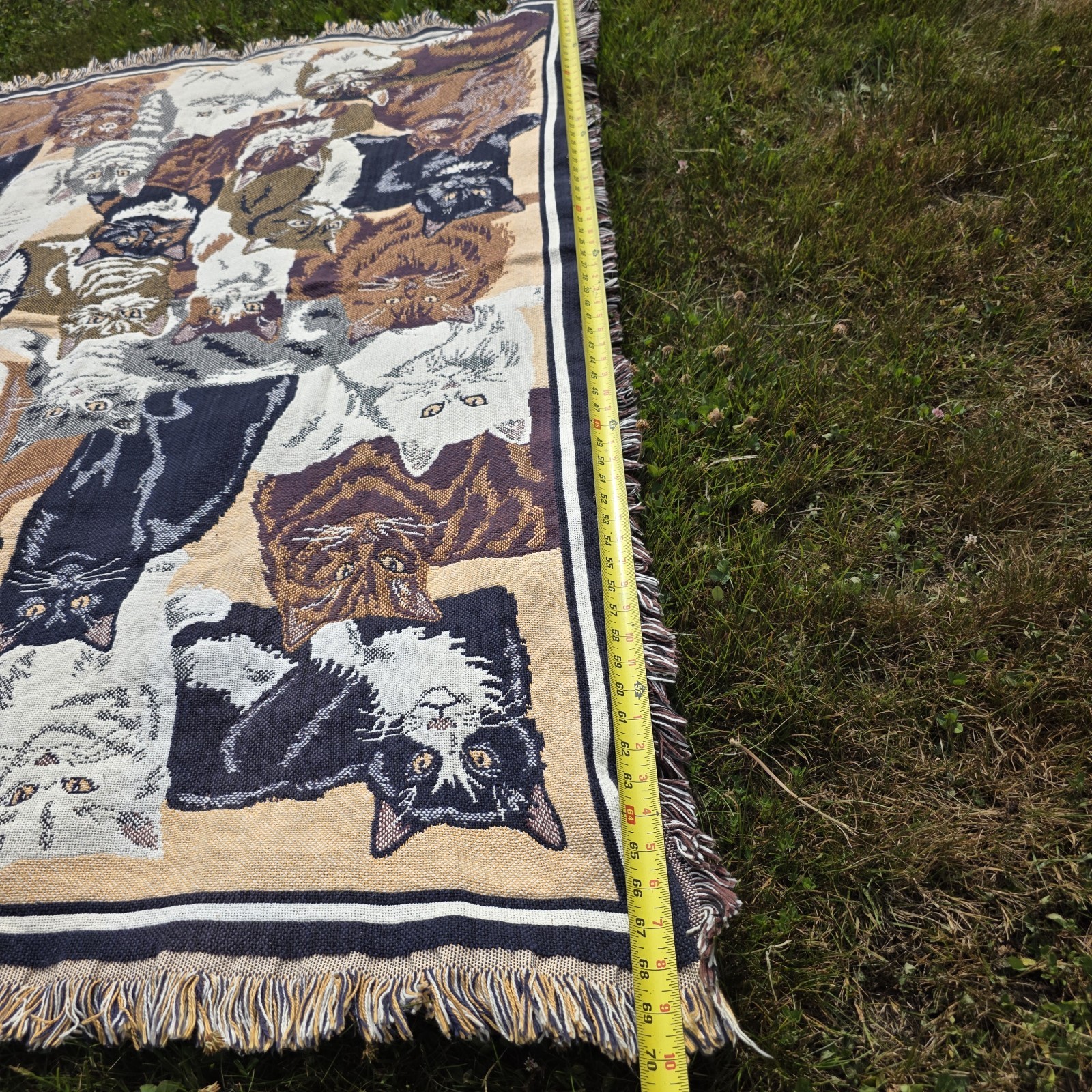 VTG Goodwin Weavers Cat Tapestry Blanket Woven Cotton Throw « Kitty Kingdom » USA
