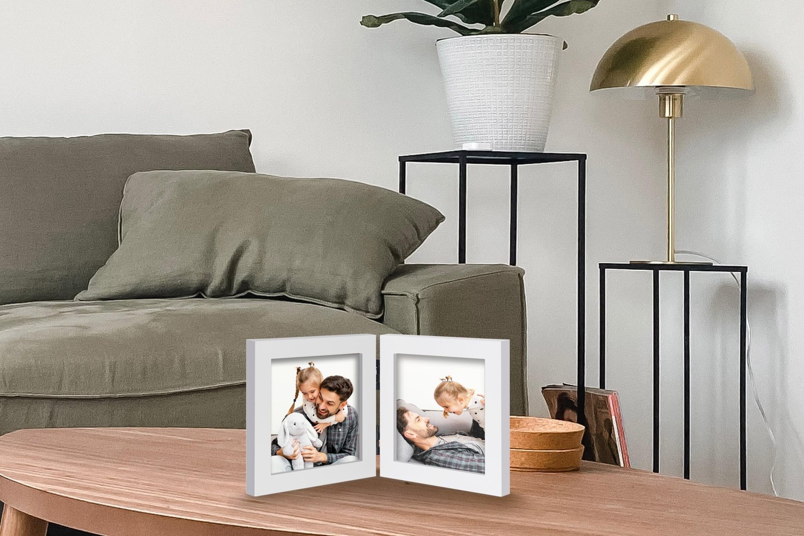 Double 4×4 Square Combo, White Wood Picture Frame, 3.5×3.5 Opening Foldable P…