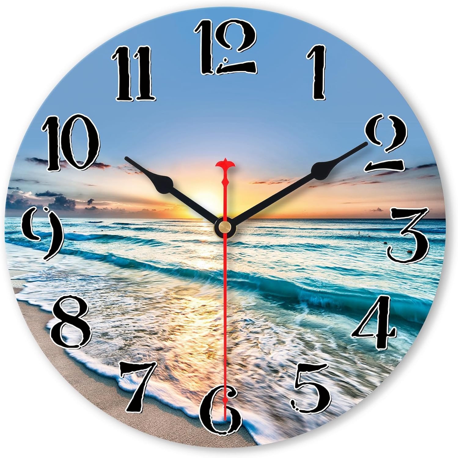 Beach Wall Clock Battery Operated 8 Inches Blue Ocean Coastal Home Decorative Be