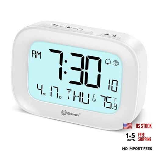 Small Digital Atomic Alarm Clock for Bedroom, Portable Battery Operated White