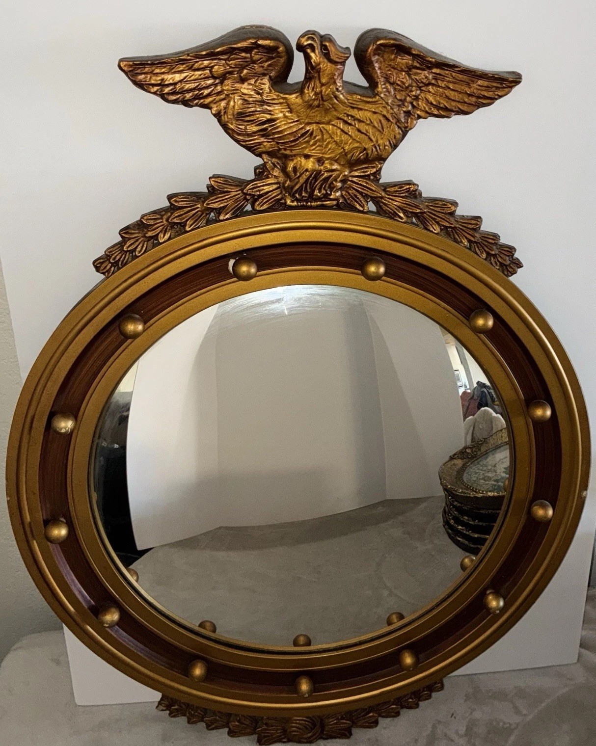 American Federal Gold Gilt Eagle Convex Mirror 23×31” Vintage 1972 *flaw