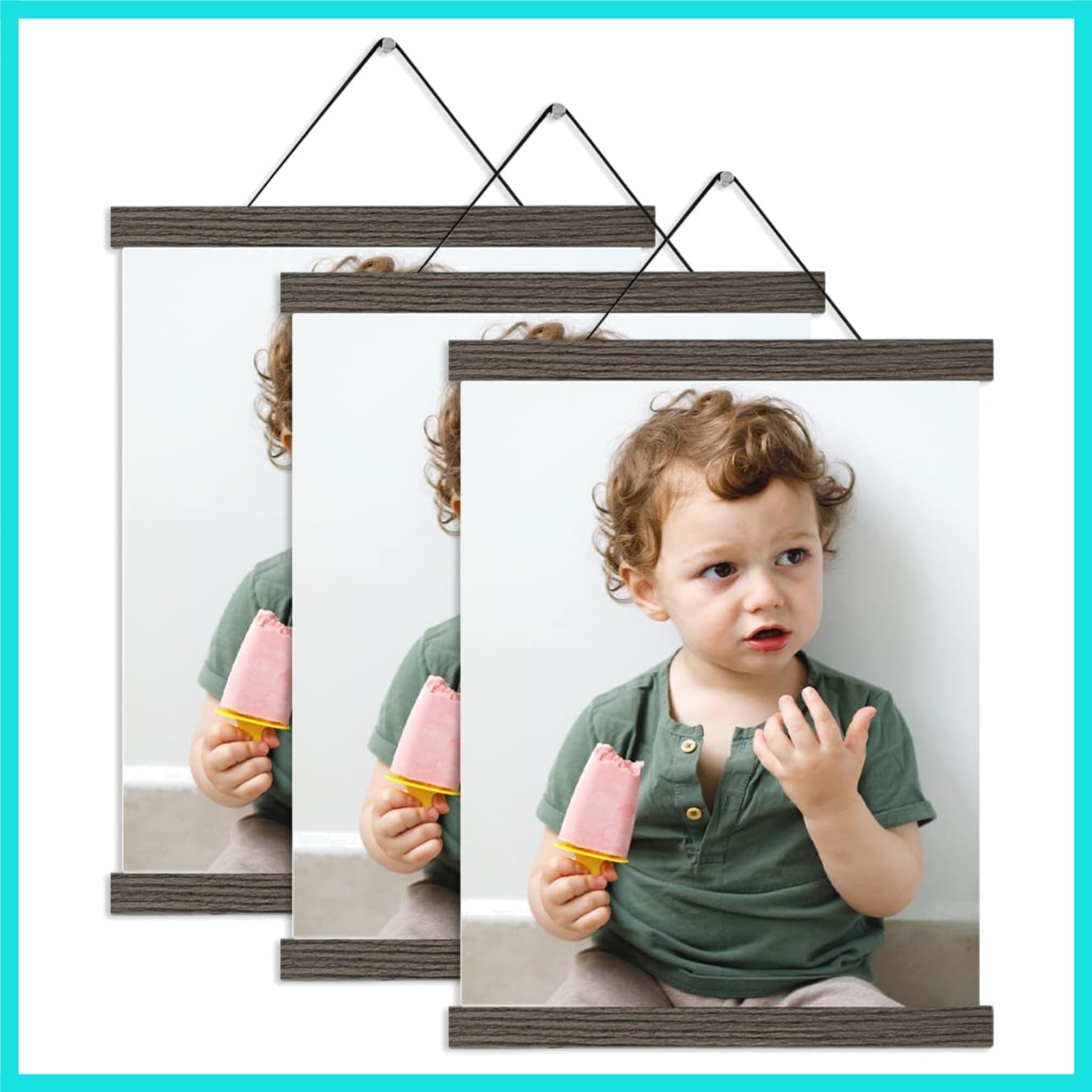 3 Pack Magnetic Poster Hanger Brown, 12×18 12×16 12×24 Poster Frame Wood Wood…