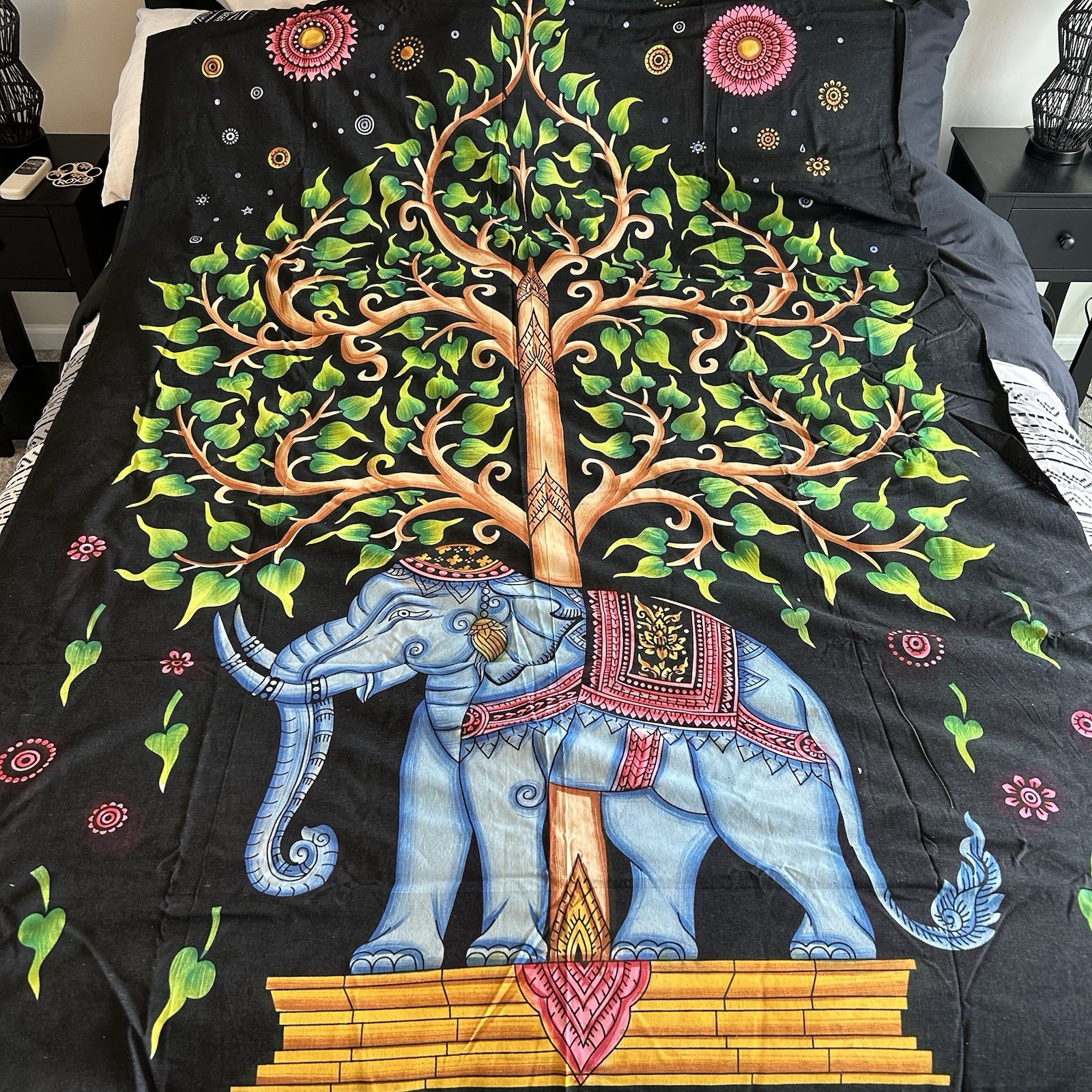 Indian Elephant Tree Mandala Cotton Hippie Wall Hanging Ethnic Boho Door Curtain