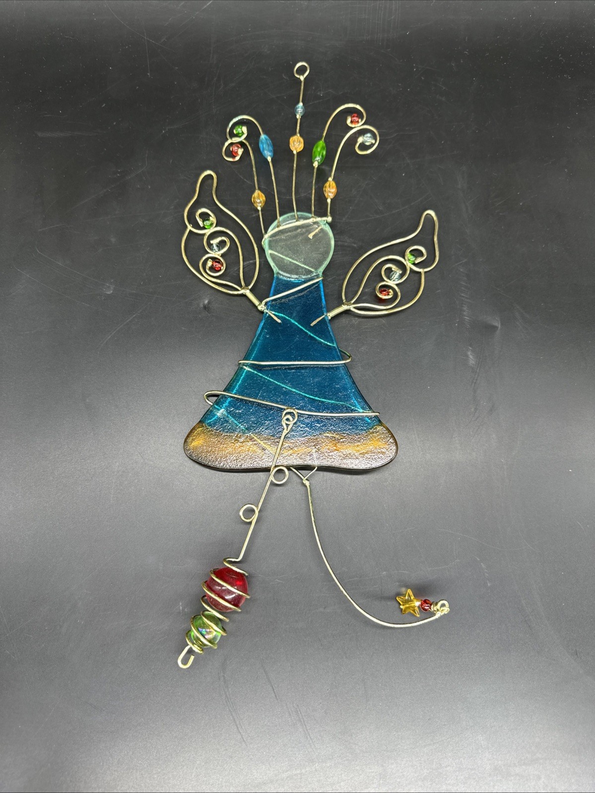 Hanging Fused Stained Glass Angel Wired Suncatcher Colorful Glass Beads 14.5&Prime;
