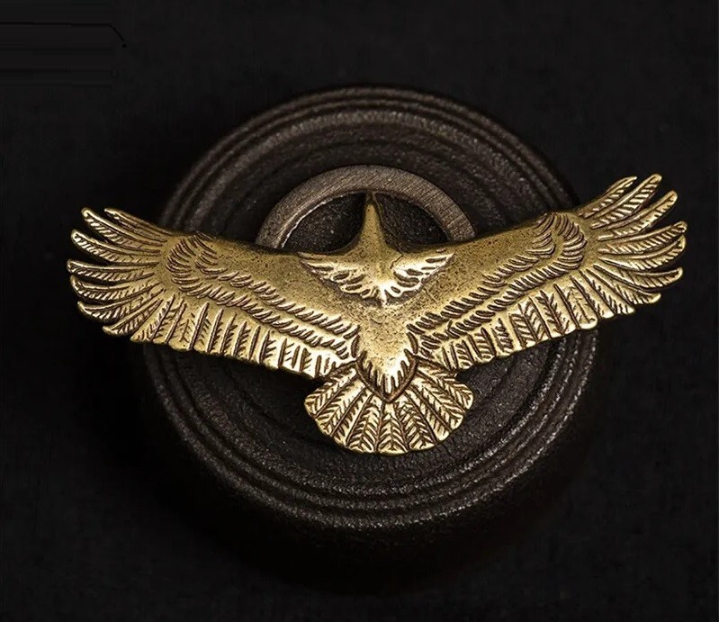 Brass Eagle Button Animal Statue Small Sculpture Tabletop Figurine Decor Gifts