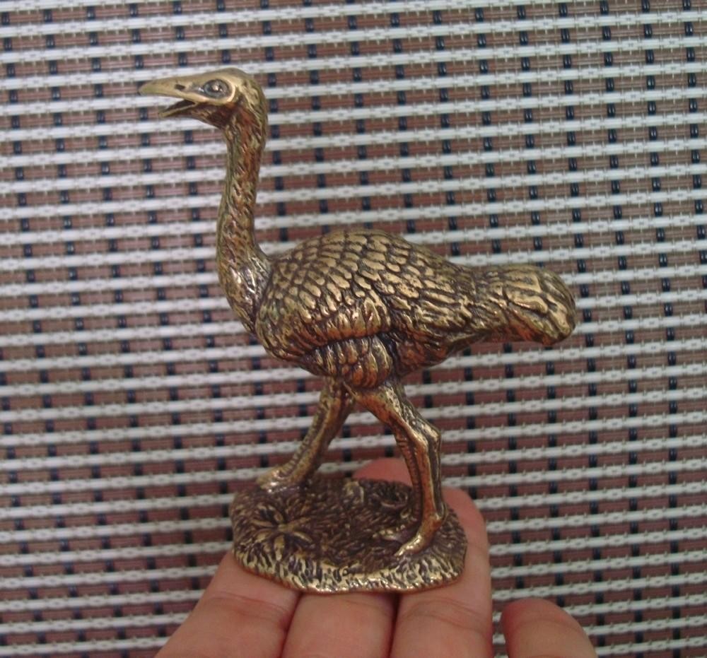 Solid Brass Ostrich Figurine Vintage Style Bronze Color Statue for Garden Decor