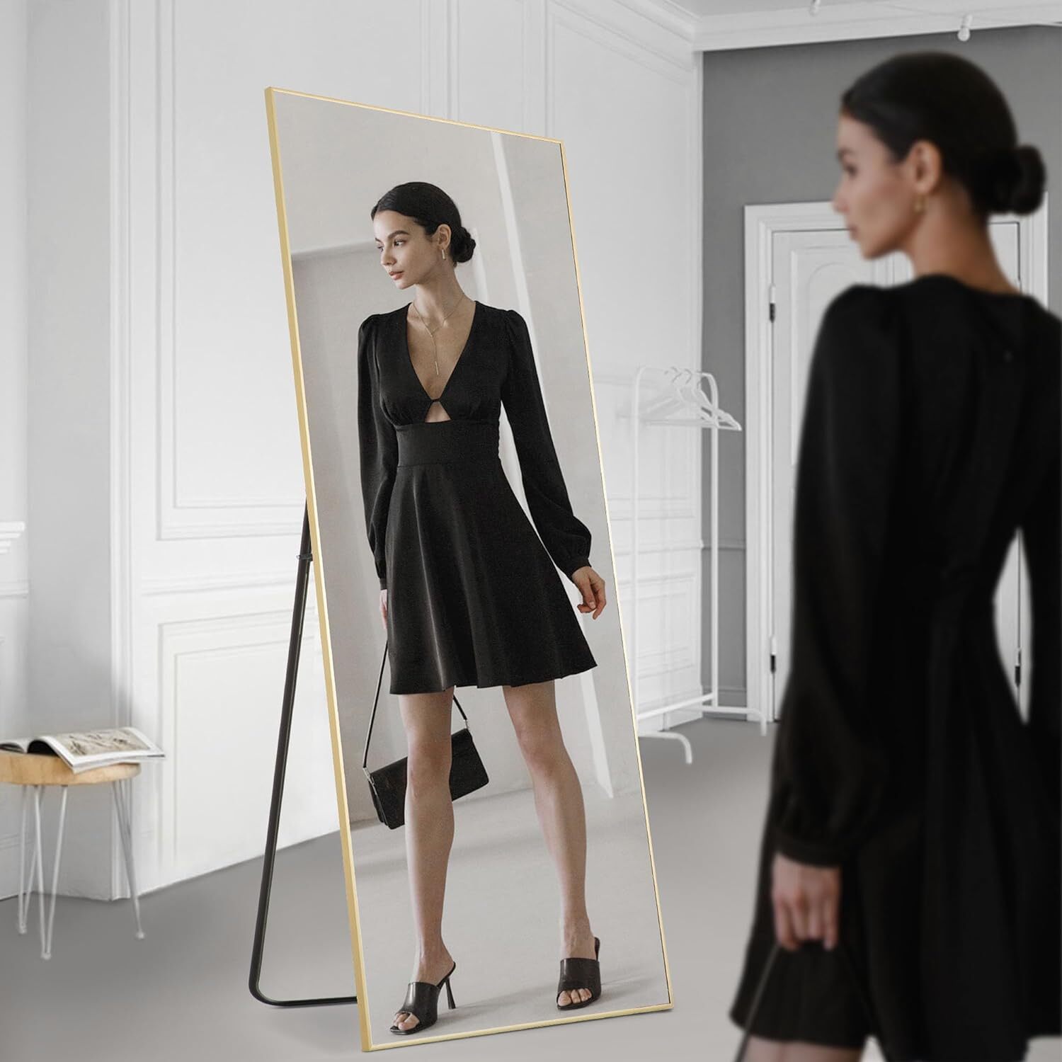 Full-length Mirror Floor Mirror Large Wall Bedroom Mirror Stand Alloy Thin Frame