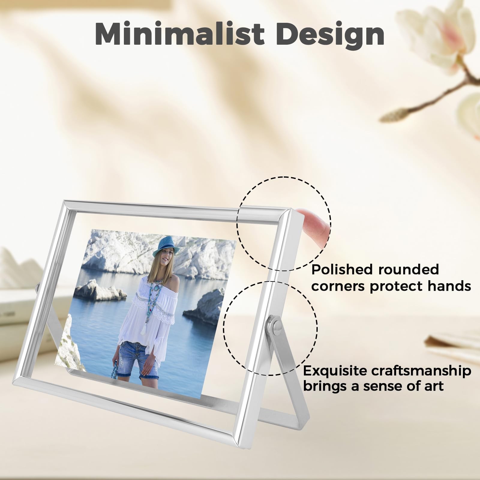 4&Prime;x6&Prime; Silver Floating Frame for 3×5 2×3 Pictures Small Desktop Photo Frame