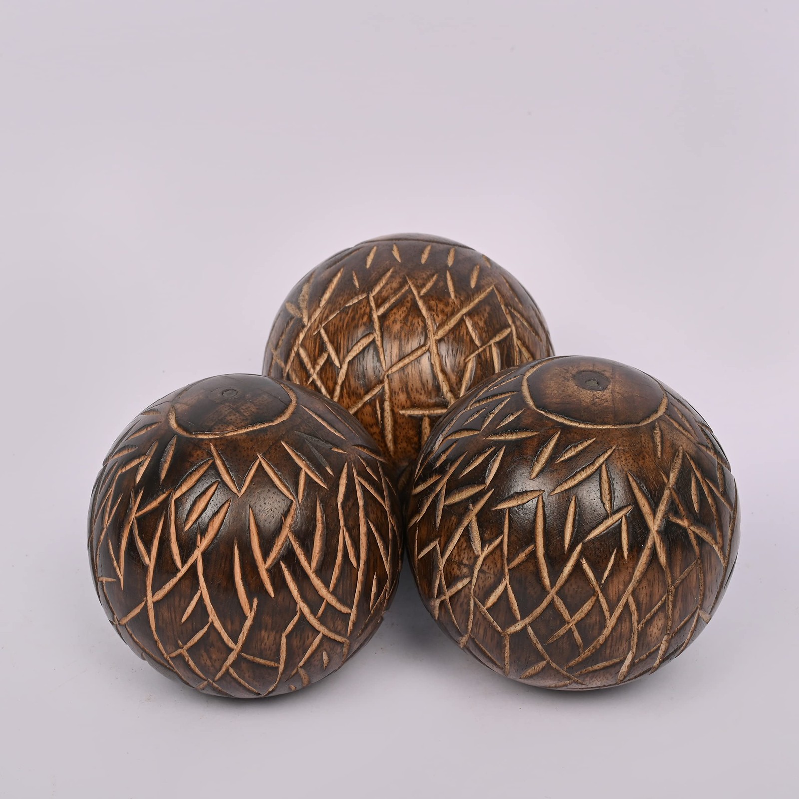 Decorative Mango Wood Round Balls Set of 3 for Home Decor Modern Decorative B…