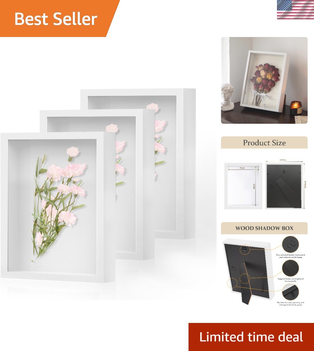 Sturdy 8×10 Shadow Box Frames with Glass Front – Perfect for Wall Display