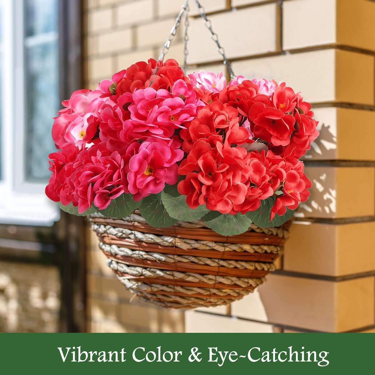 Lot Artificial Silk Flowers Red Geraniums Bush Plants Home Outdoor Garden Decor