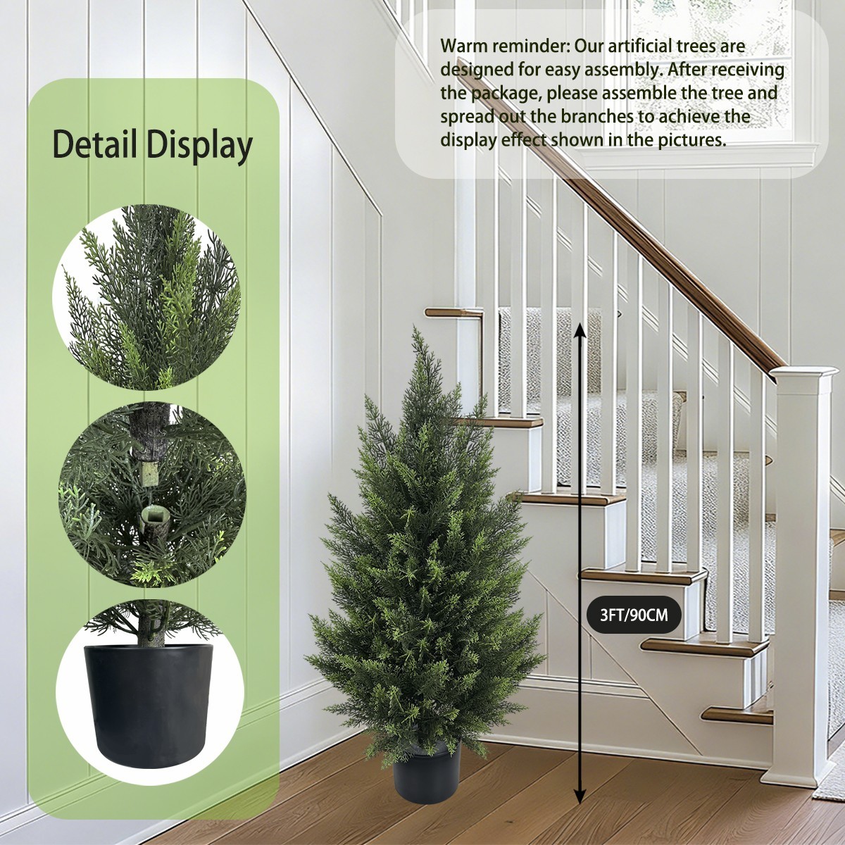 3ft Artificial Cypress Trees 2 Pack Fake Evergreen Plant for Outdoor Decor