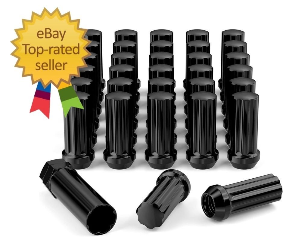 M14X1.5 Wheel Lug Nuts, 32Pcs Black 14Mmx1.5 Spline Lug Nut 2 Inch Tall with 1 S