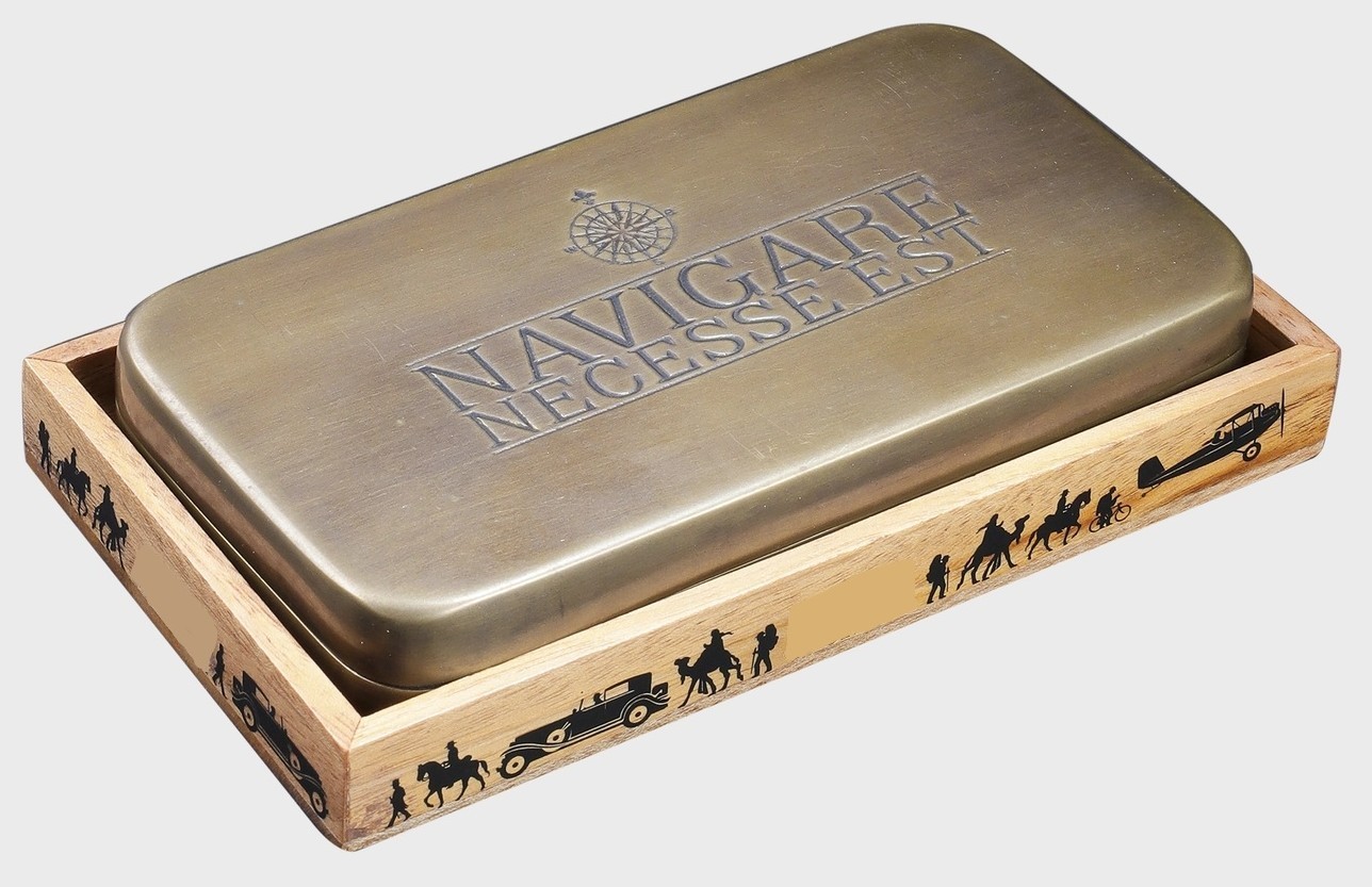 Brass Box Navigare 5.5&Prime; w/ Tray Tobacco Cigarette Pocket Trinket Office Desktop
