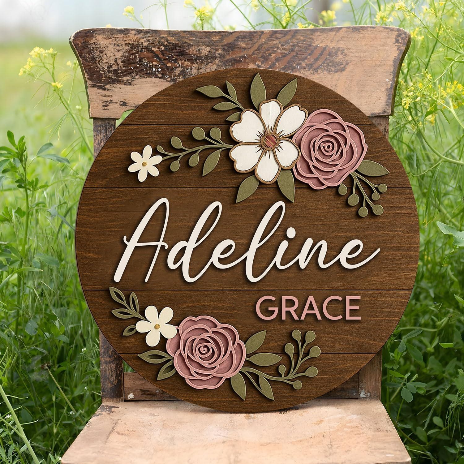 Personalized Floral Nursery Name Sign, Wooden Baby Name Wall Decor, Shower Gift
