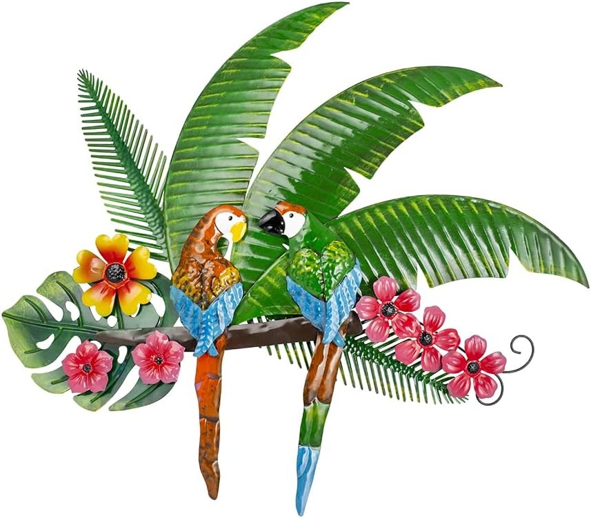 Parrots Wall Decor Large Metal Bird Art for Outdoor Patio Garden Farmhouse
