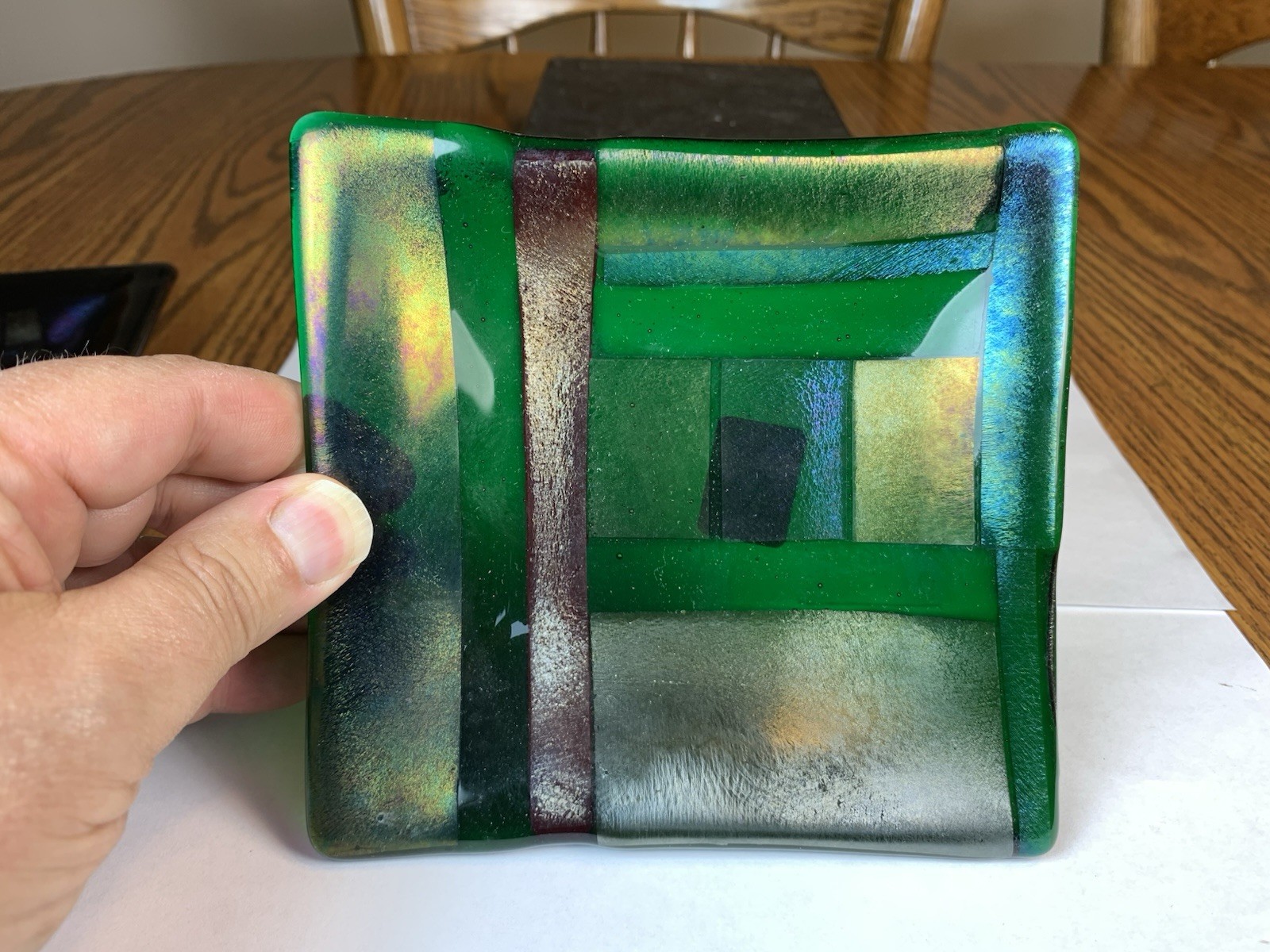 Iridescent Dichroic Fused Art Glass 6×6 Small Trinket Dish Hackett Studio Artist