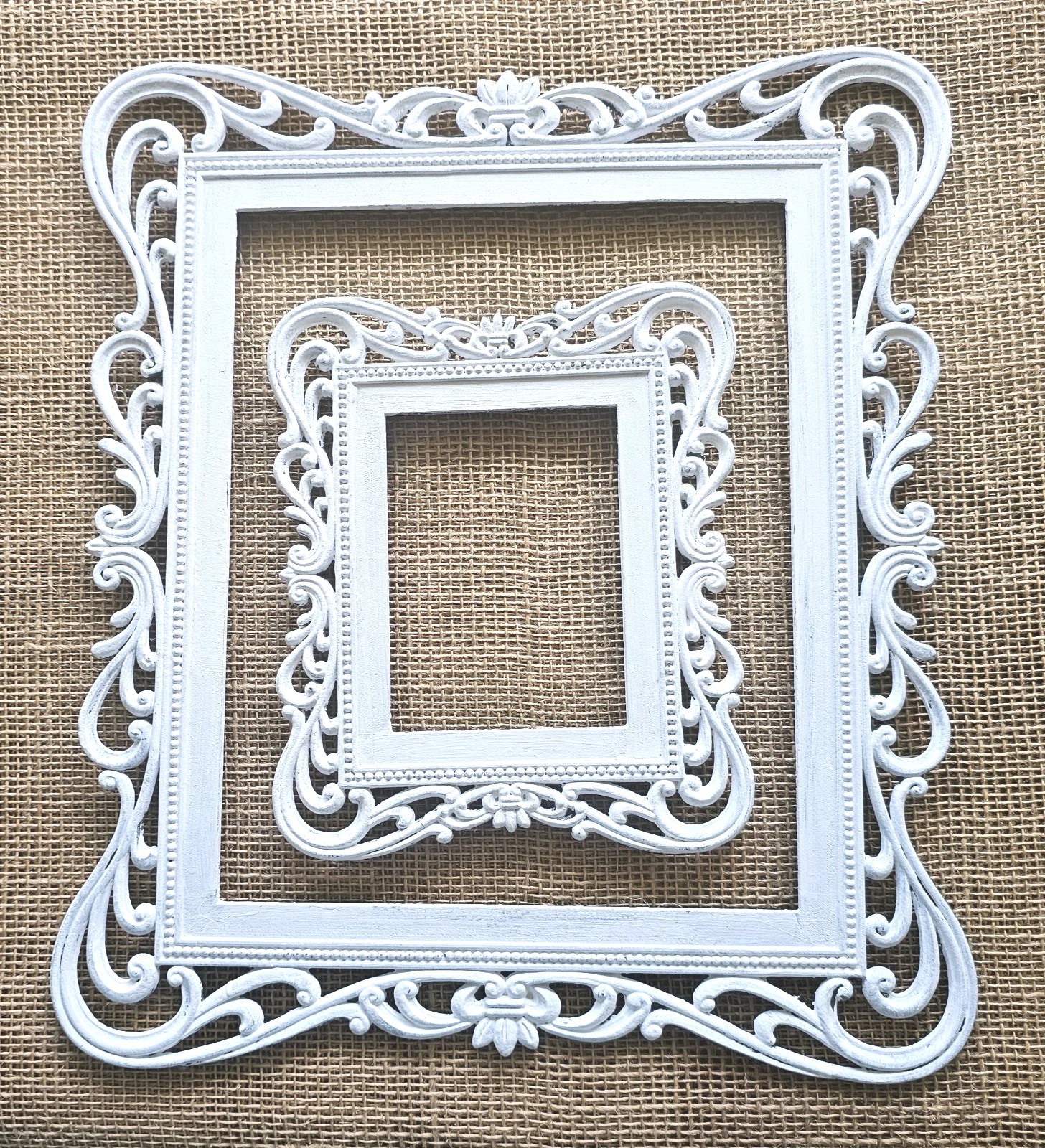 2 White Painted Metal Shabby Chic Rococo Wall Decor Frames 12&Prime;x14&Prime; & 8&Prime;x6.5&Prime;